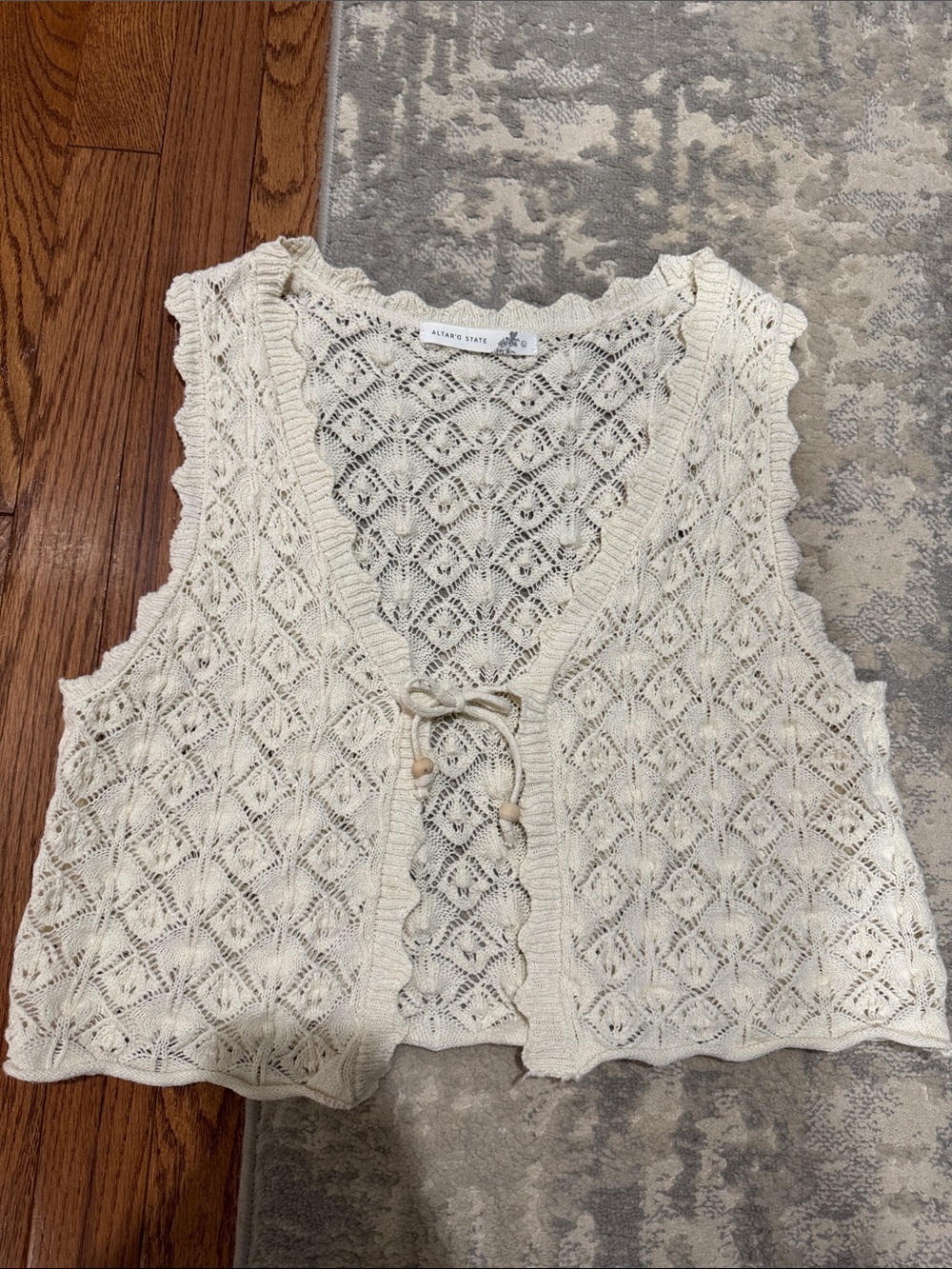 Altar'd State Cream Crochet Knit Vest with Front Tie